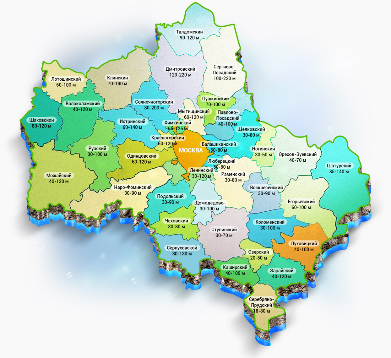 Карта глубин артезианских скважин Московской области